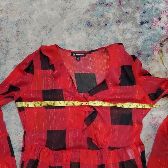 INC Sheer Peplem Blouse w/Gold Metallic & Bell Sleeves with Free Bralette - Picture 6 of 15